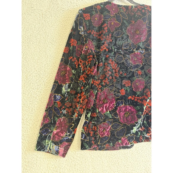 Vintage Norton McNaughton Jacket Womens Medium Black Floral Velvet Blazer 90s - Picture 11 of 16
